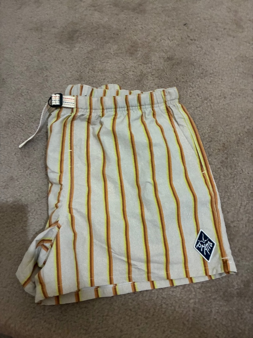 Prana Cream Shorts with Yellow & Brown Stripes